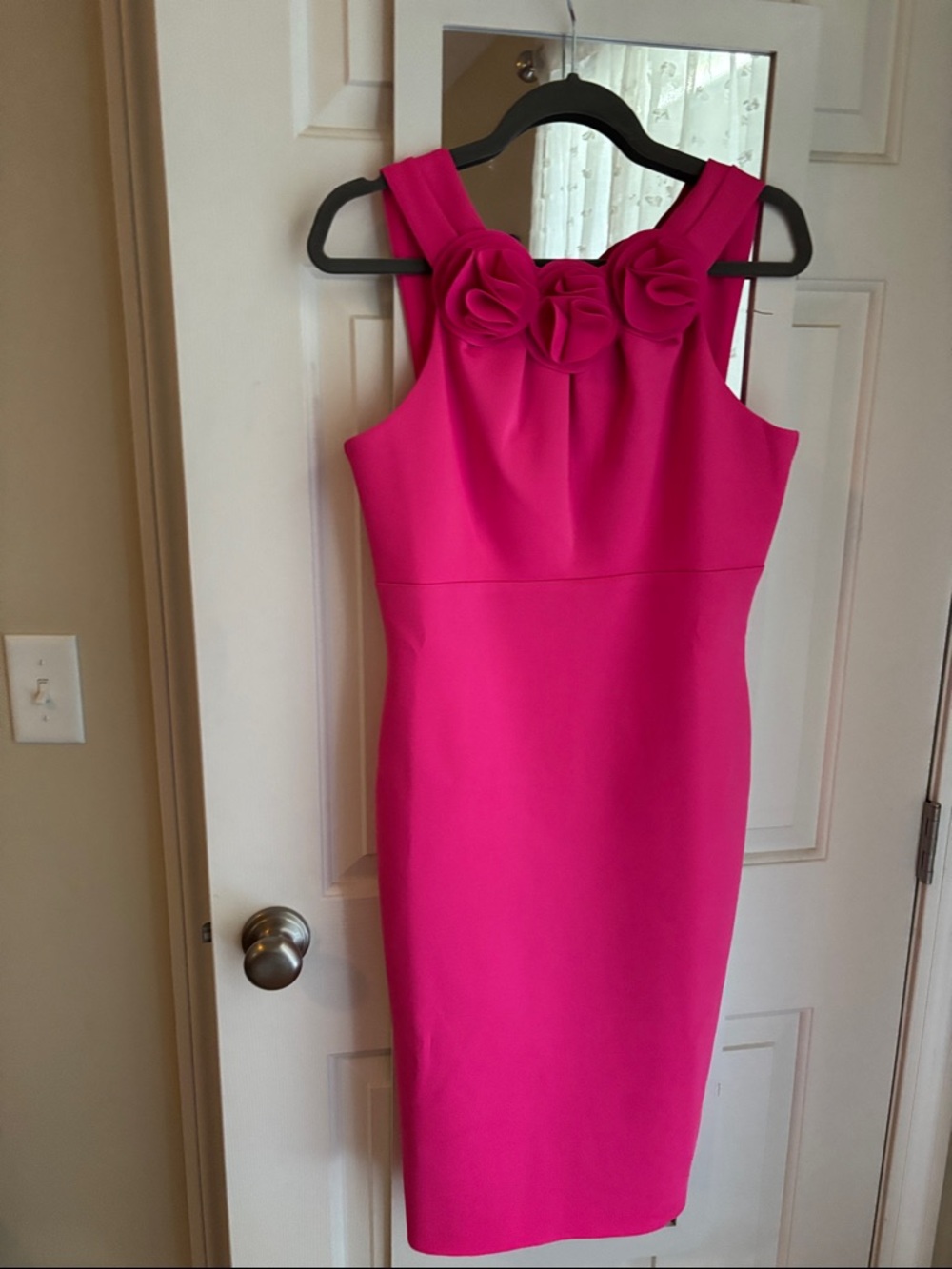 Jason Wu Vibrant Fuchsia Sleeveless Midi Dress with Rosette Detail